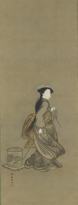  礒田湖龍斎（いそだこりゅうさい）　「松風村雨図」（まつかぜむらさめず）江戸時代/ 18 世紀　絹本墨画金泥　3 幅対