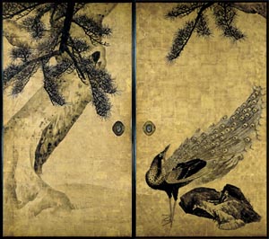 「松に孔雀図襖絵」拡大 （部分）