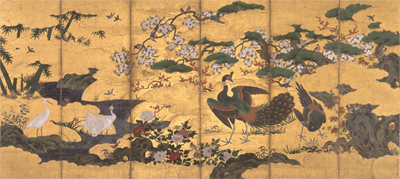 四季花鳥図屏風画像
